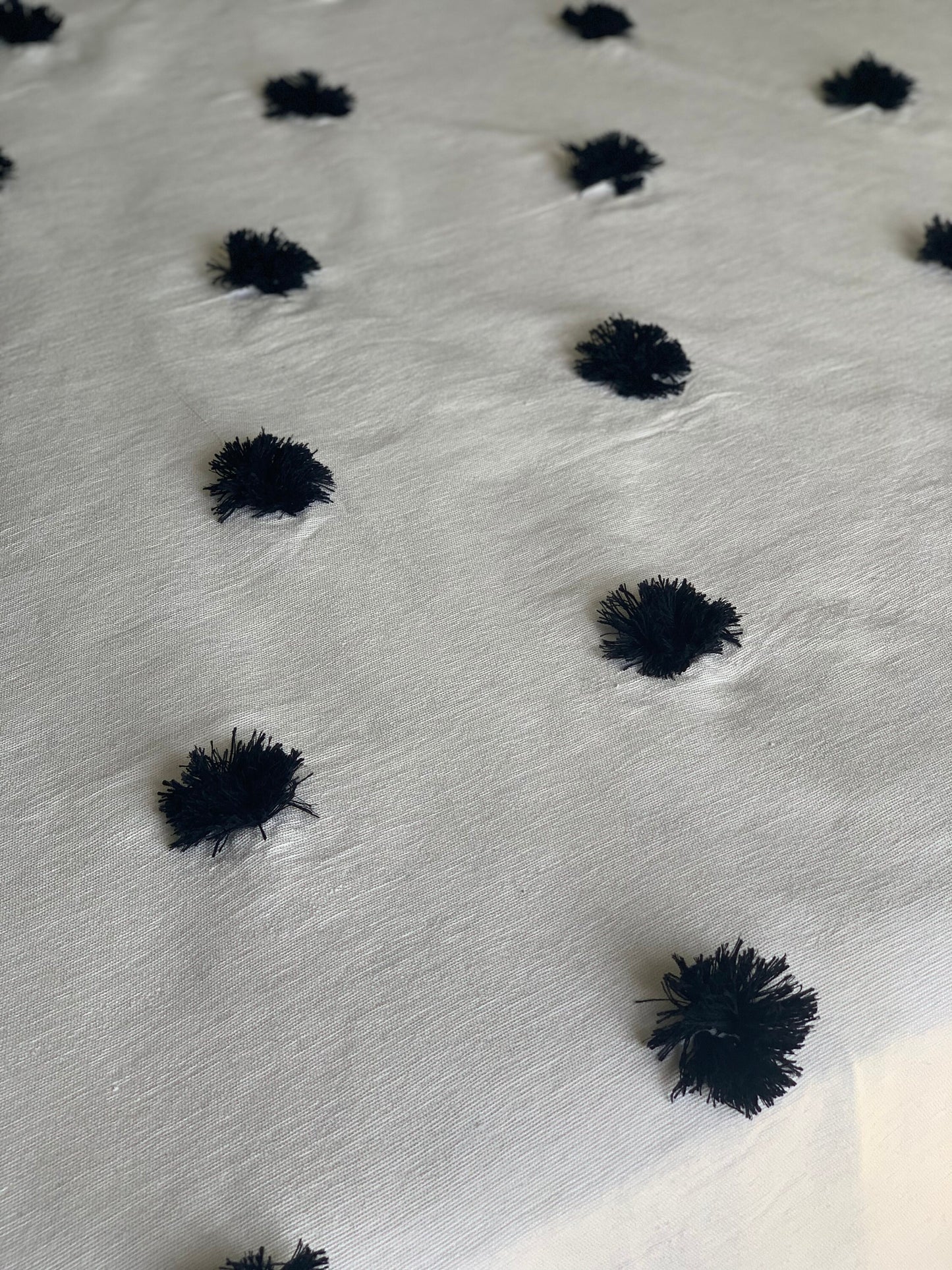 Black Moroccan Handmade Pompom Blanket / Bedspread