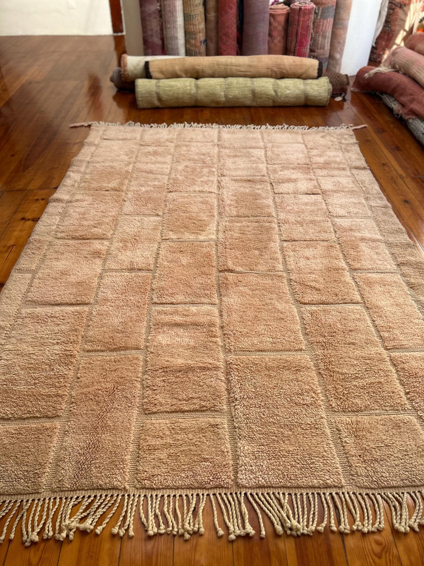 Pink Luxury Beni Mrirt Moroccan Rug; 210 x 286