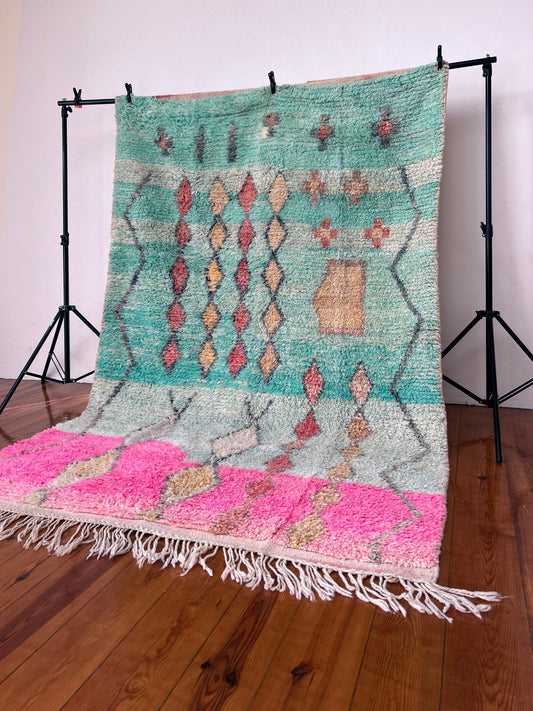 Turquoise Boujad Moroccan Rug; 270 x 174 cm (Berber Handmade Carpet)