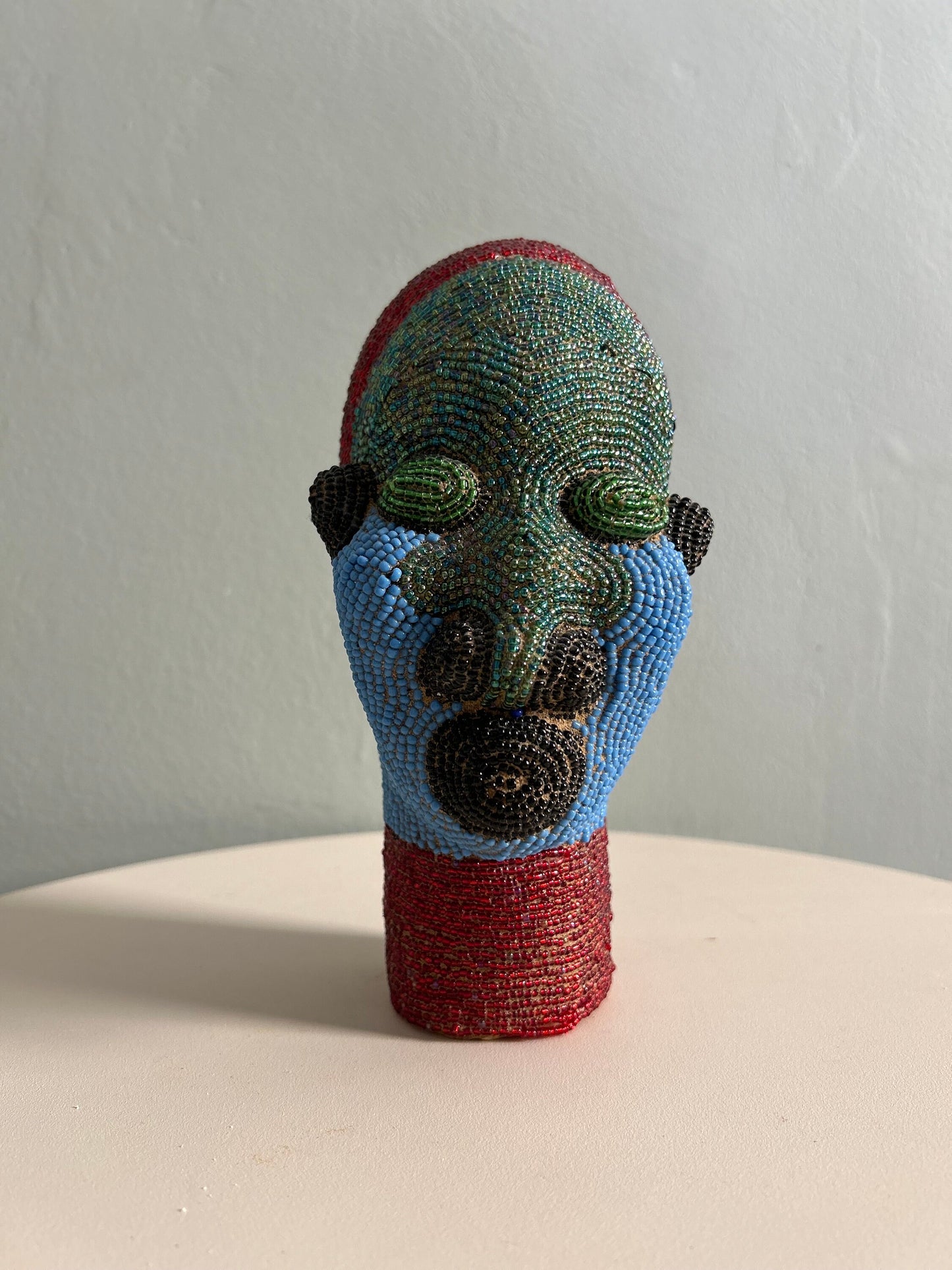 Unique Green and Red Cameroon Beaded Head