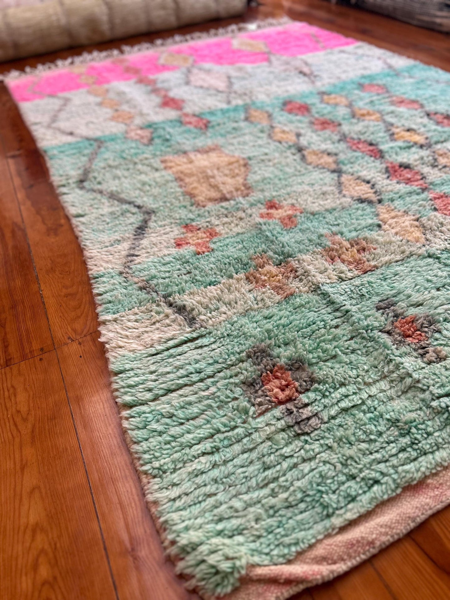 Turquoise Boujad Moroccan Rug; 270 x 174 cm (Berber Handmade Carpet)