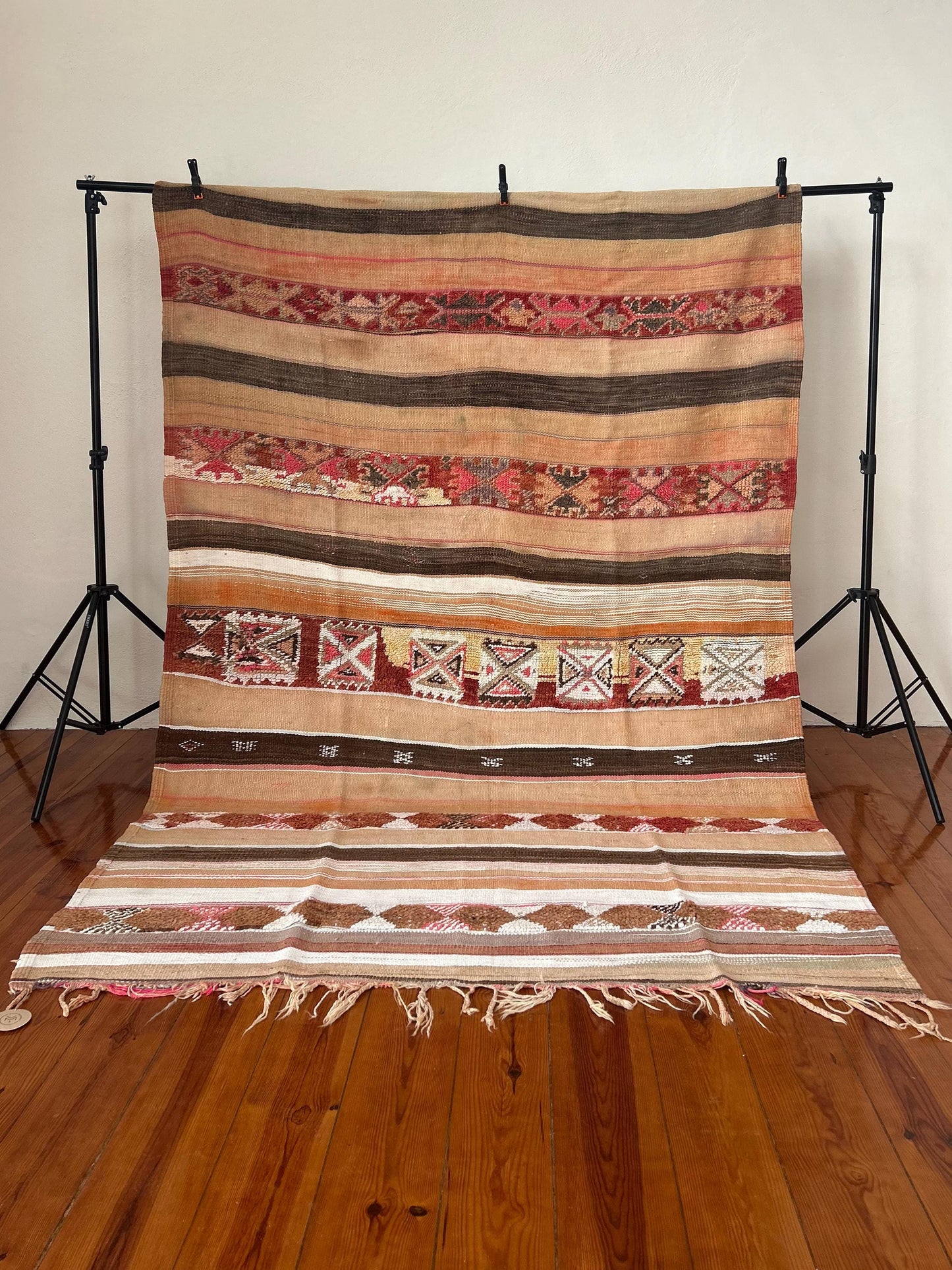 Beige Flat-Weave Moroccan Kilim Rug; 278 x 178 cm