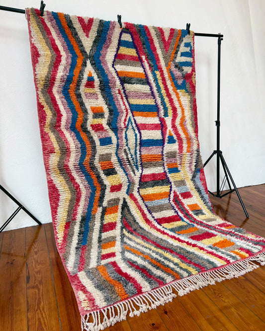 Multicoloured Moroccan Boujad Rug; 150 x 250 cm (Berber Handmade Carpet)