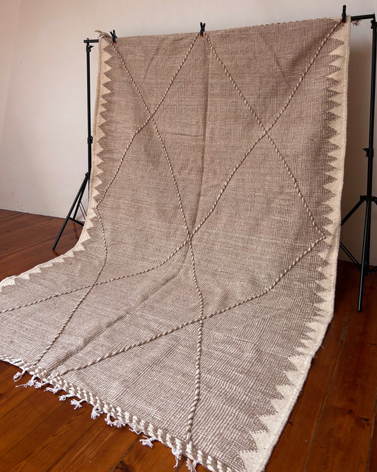 Beige Kilim Flat-Weave Moroccan Rug; 300 x 200 cm (Berber Carpet)