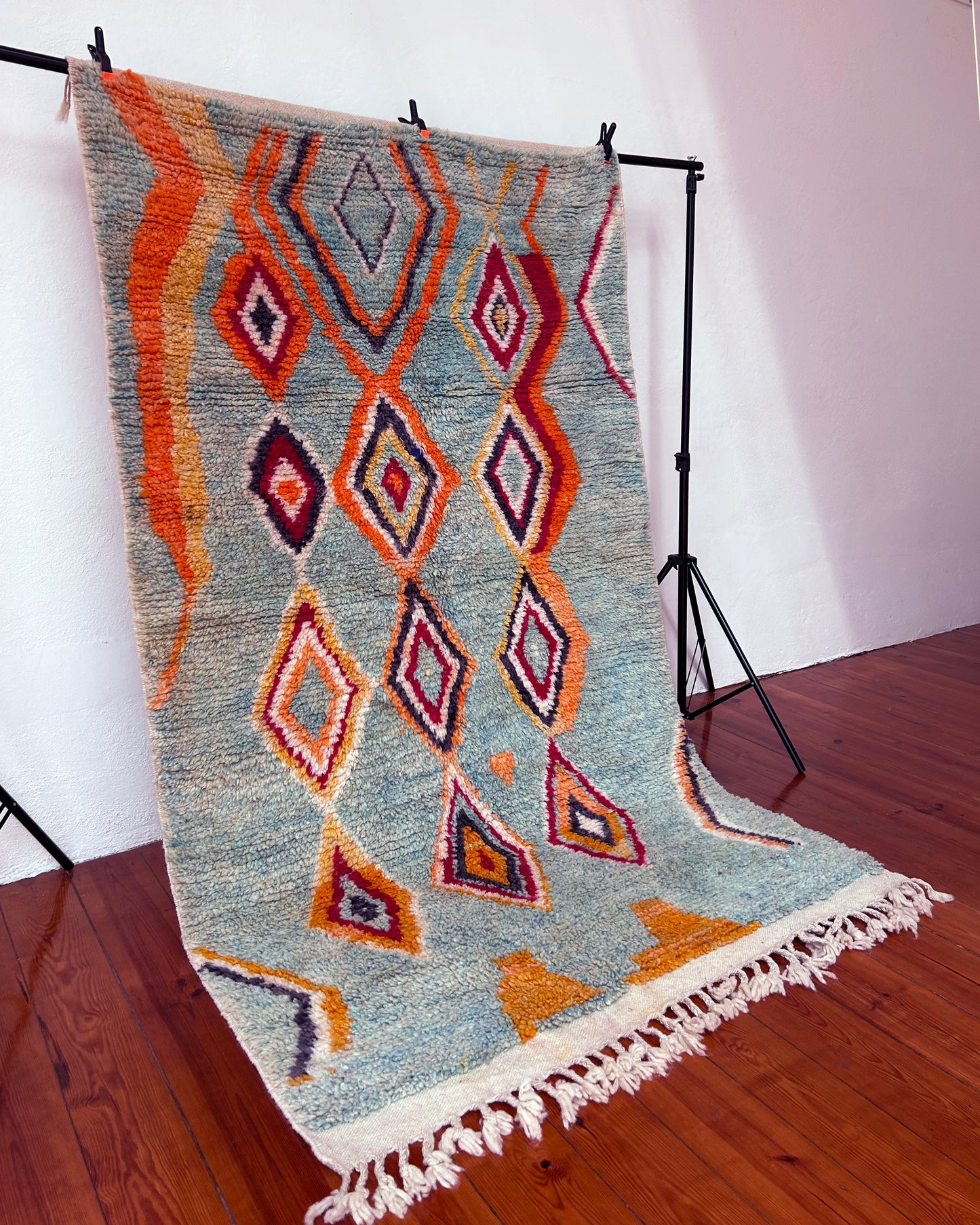 Turquoise Boujad Moroccan Rug; 250 x 142 cm (Berber Handmade Carpet)