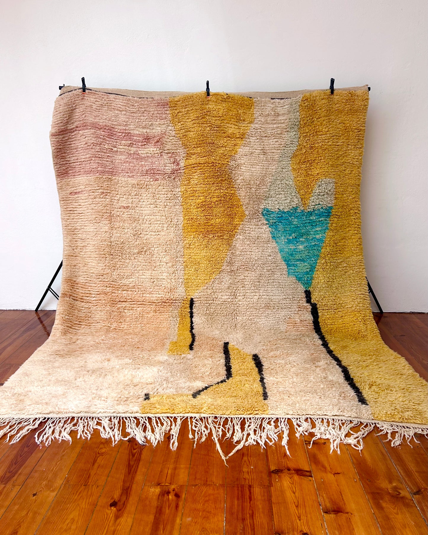 Pink & Yellow Moroccan Rug; 300 x 243 cm (Handmade Berber Carpet)