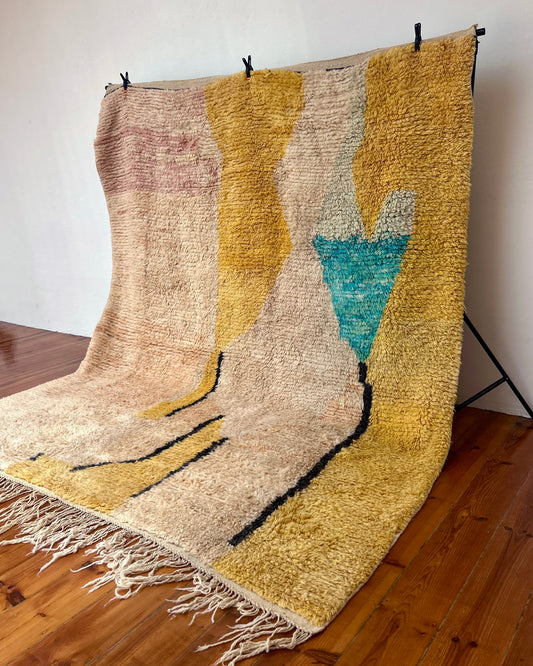 Pink & Yellow Moroccan Rug; 300 x 243 cm (Handmade Berber Carpet)