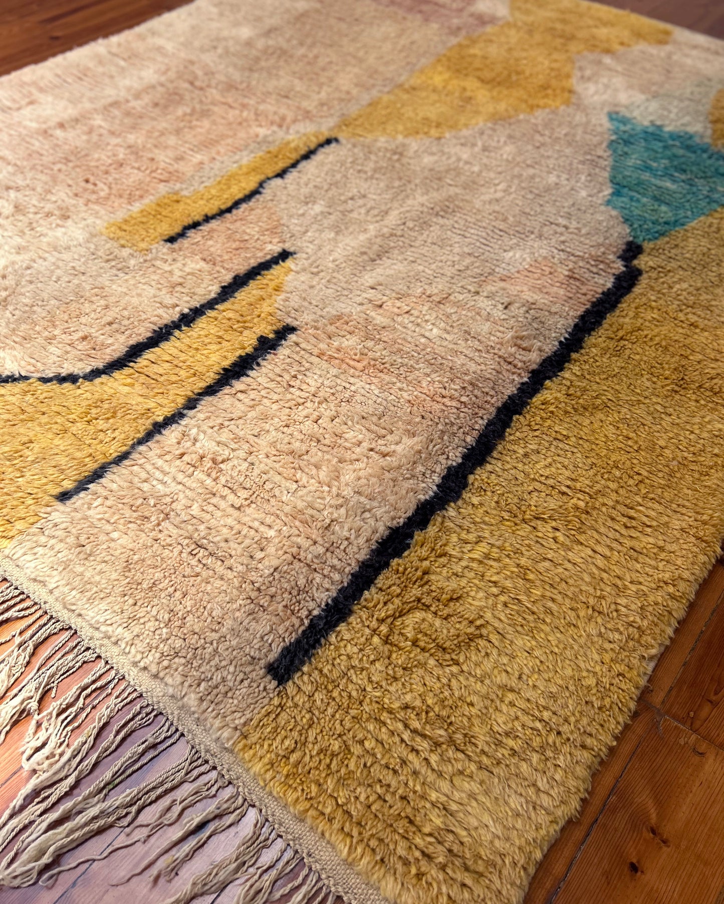 Pink & Yellow Moroccan Rug; 300 x 243 cm (Handmade Berber Carpet)