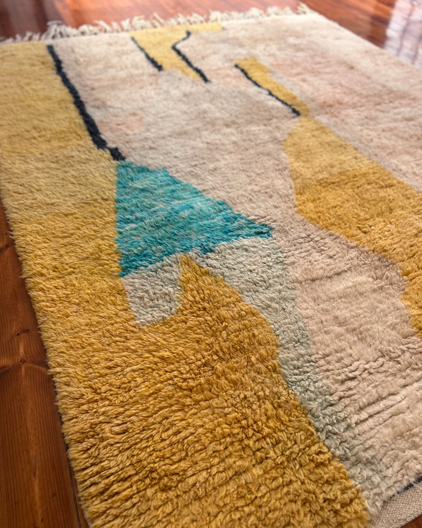 Pink & Yellow Moroccan Rug; 300 x 243 cm (Handmade Berber Carpet)