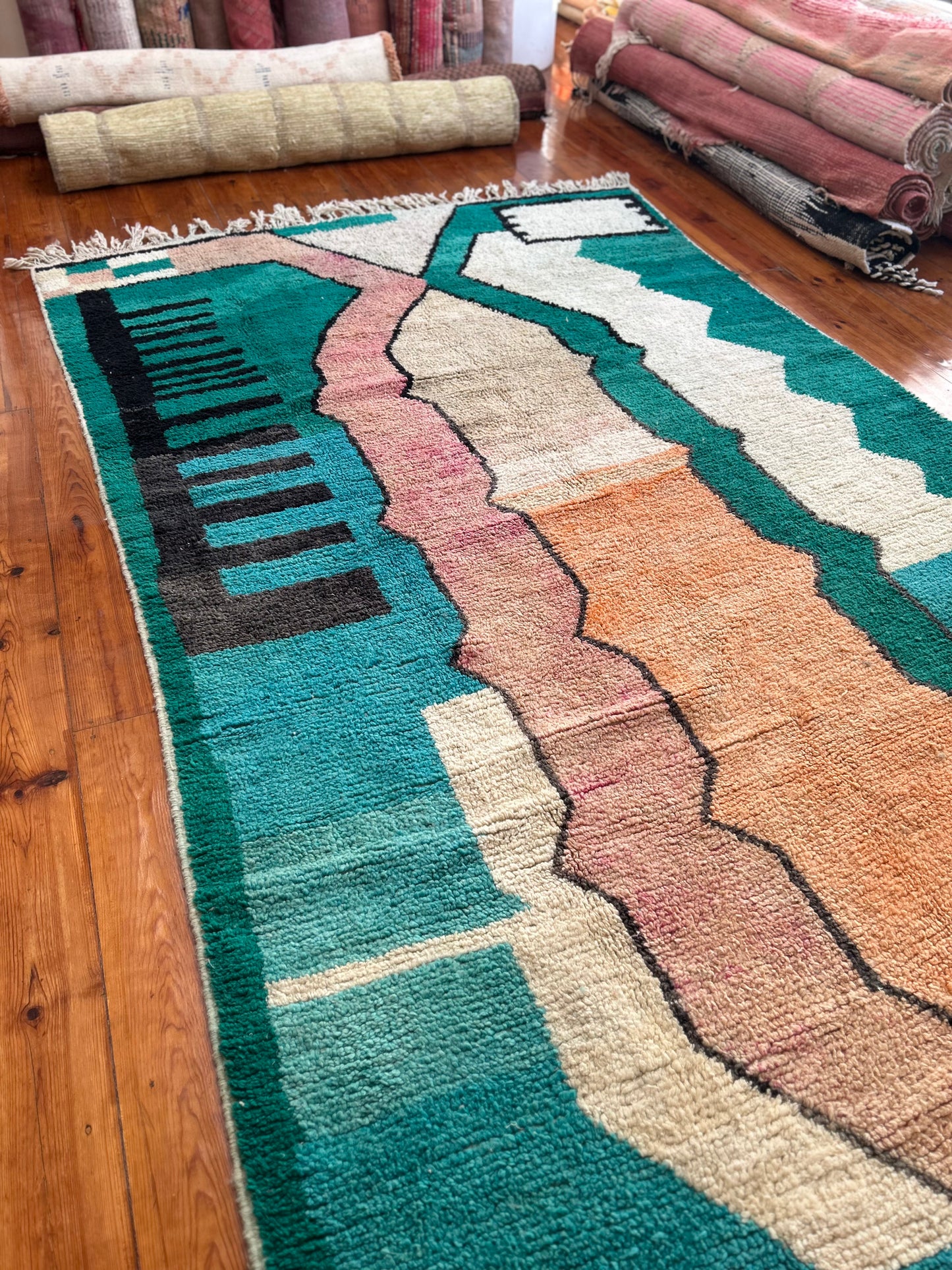 Boujad Turquoise Abstract Moroccan Rug