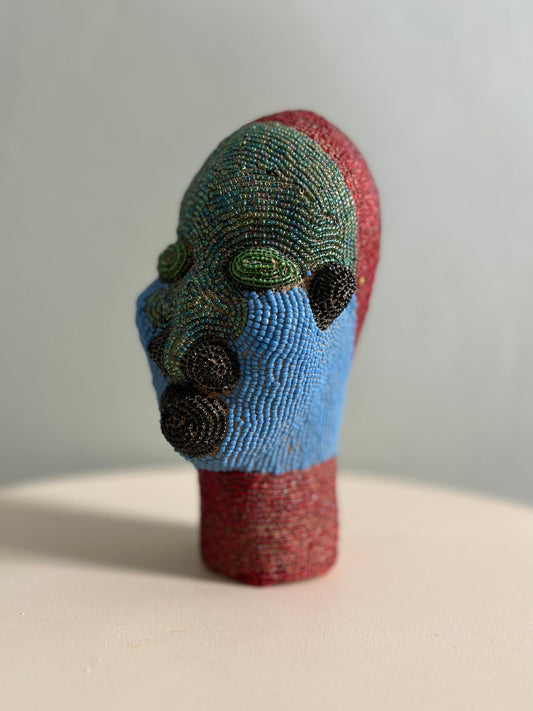 Unique Green and Red Cameroon Beaded Head