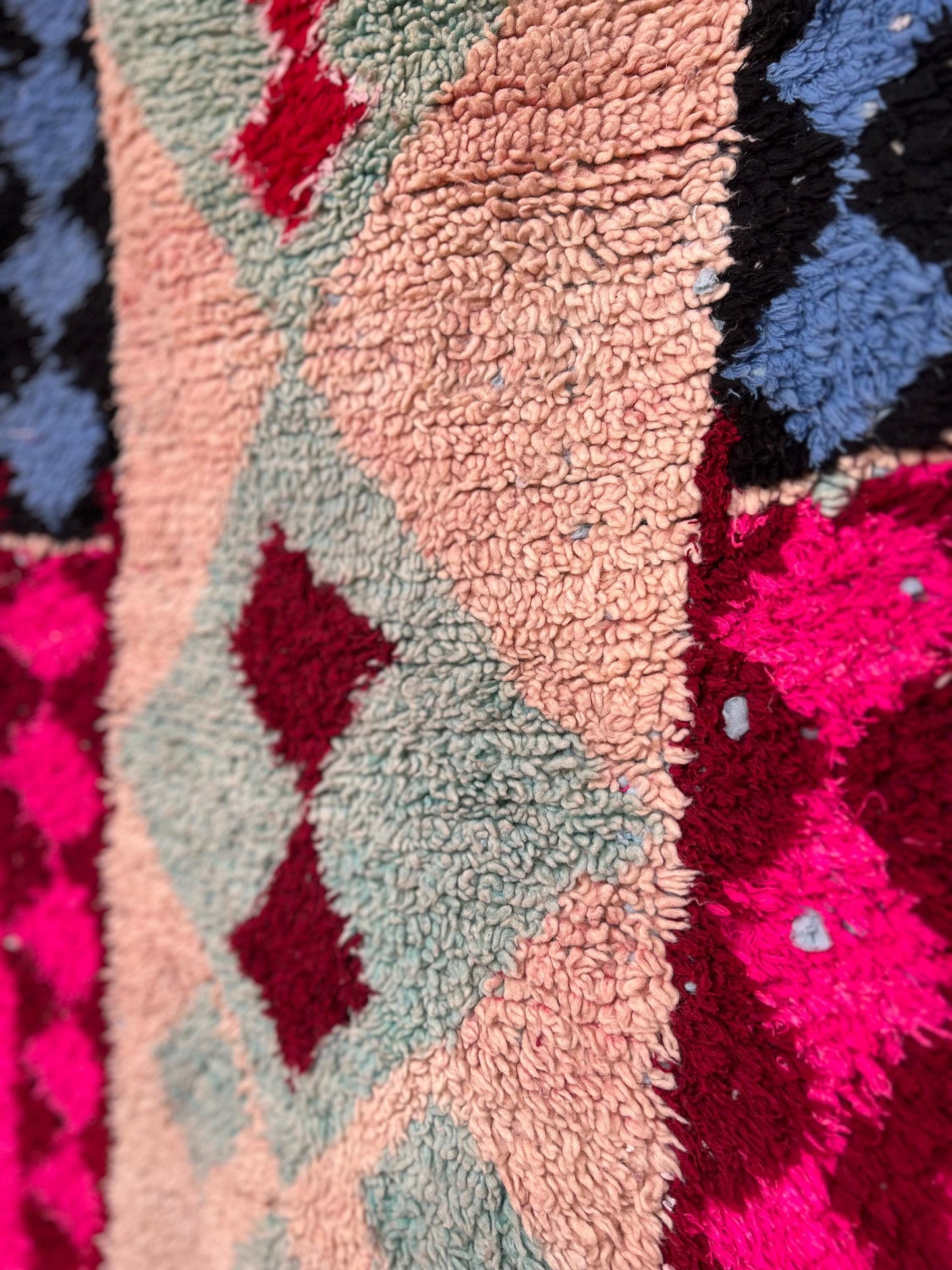 Blue and Pink, Boucherouit Runner; 77 x 205 cm (Handmade Moroccan Rug)