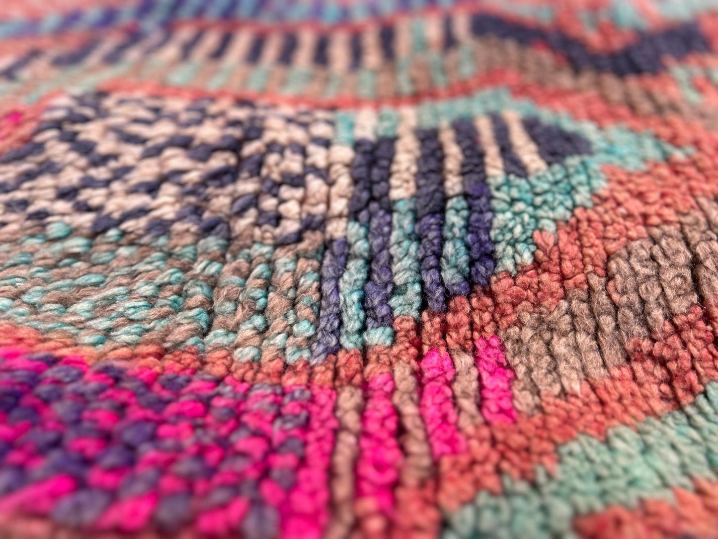 Pink and blue, Vintage Boujad Runner; 323 x 73 cm (Moroccan Berber Carpet)