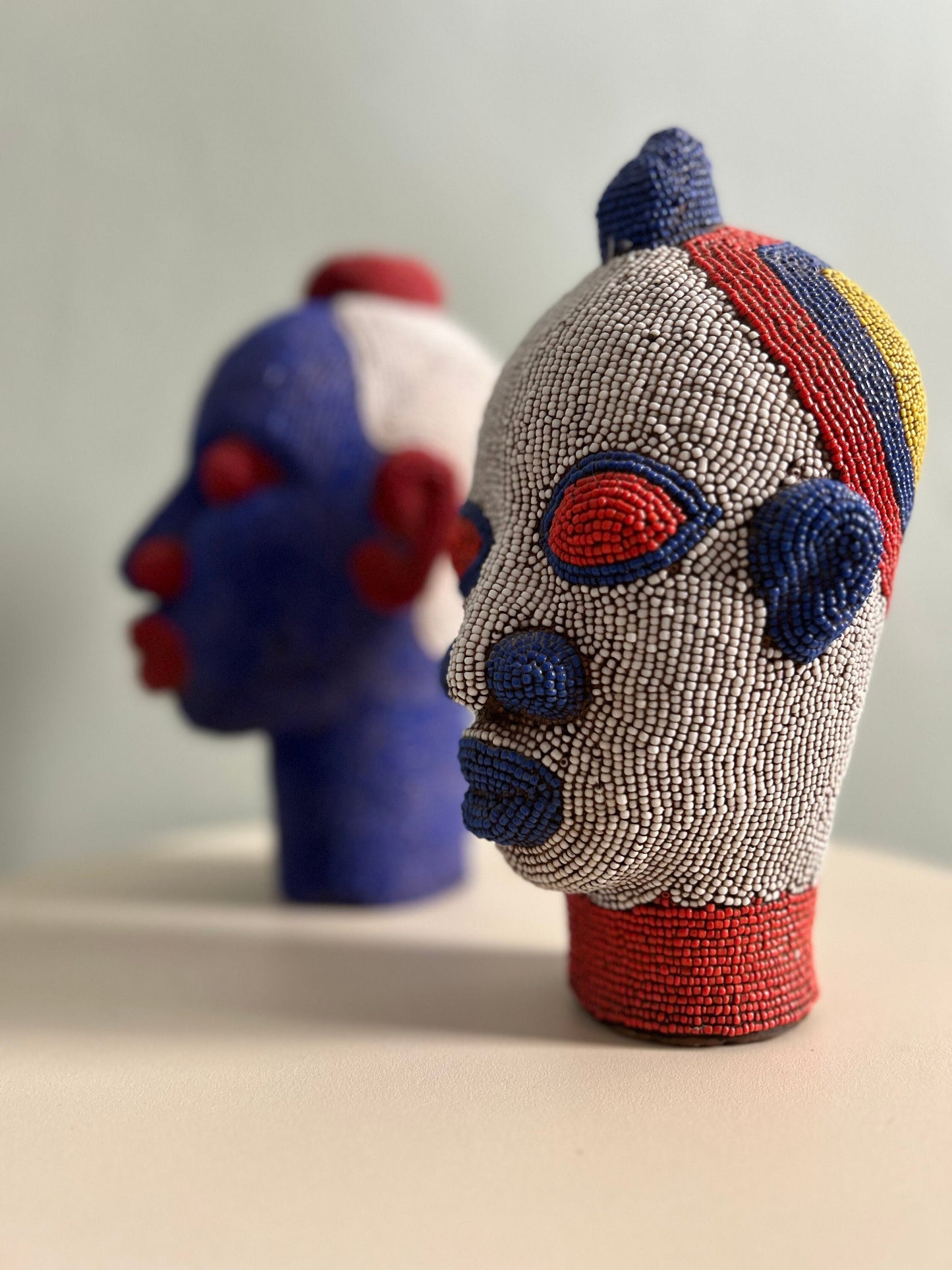 White Unique Cameroon Beaded Head