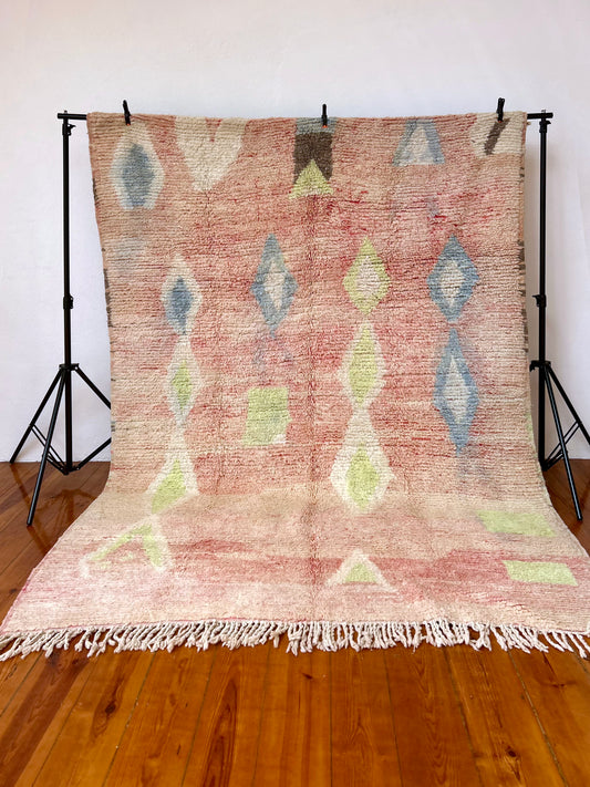 Pink Moroccan Boujad Rug; 275 x 197 cm (Handmade Berber Carpet)