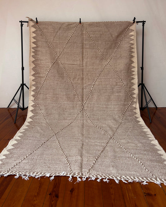 Beige Kilim Flat-Weave Moroccan Rug; 300 x 200 cm (Berber Carpet)