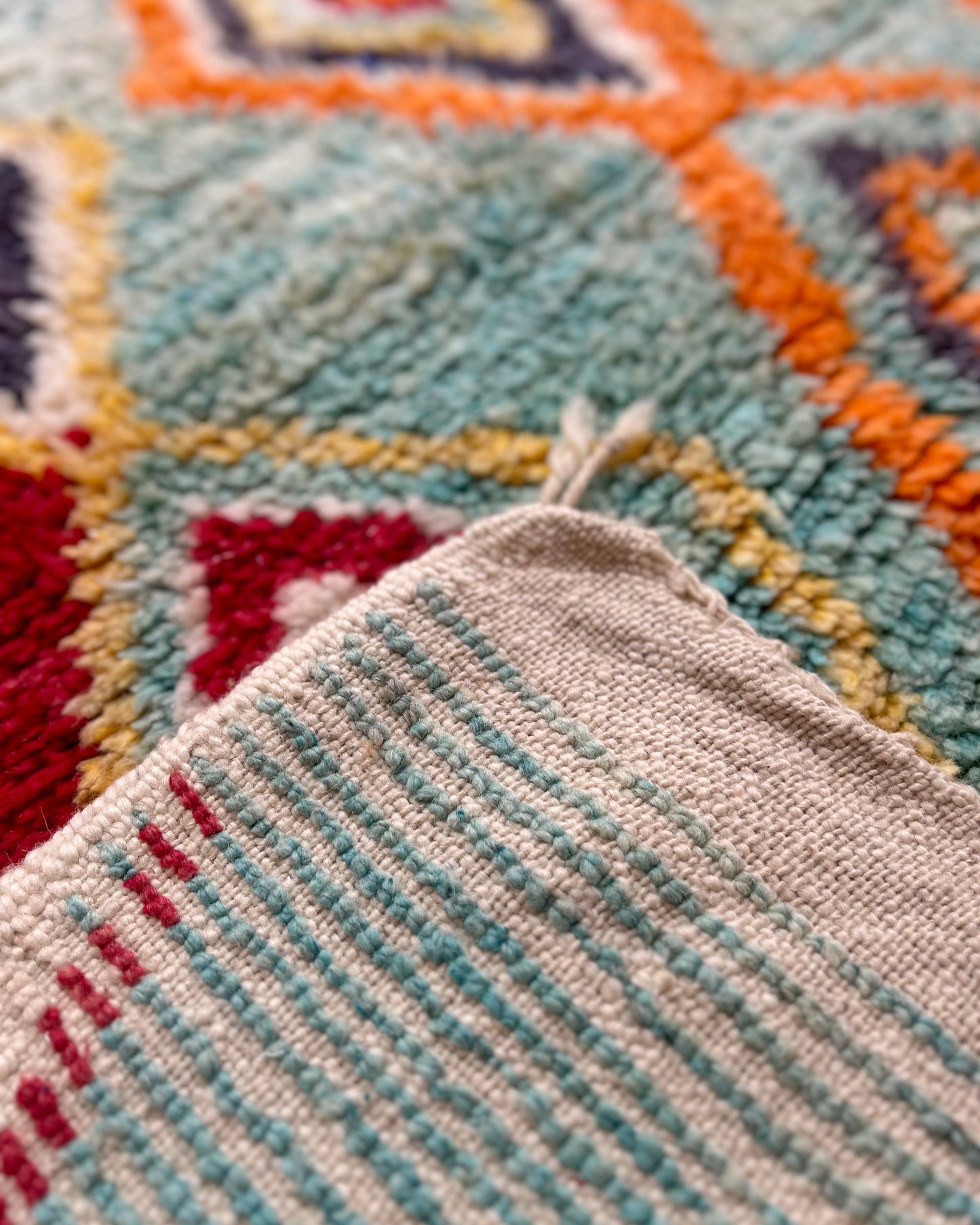 Turquoise Boujad Moroccan Rug; 250 x 142 cm (Berber Handmade Carpet)