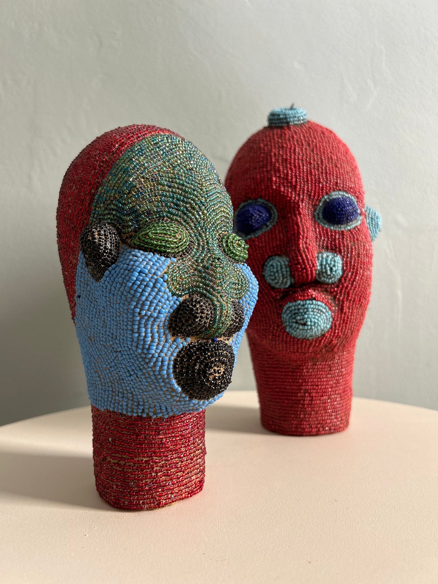 Unique Green and Red Cameroon Beaded Head
