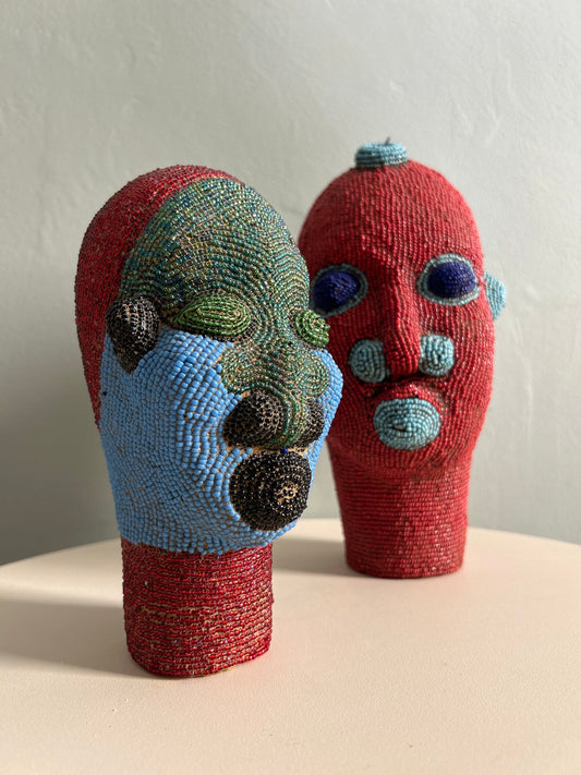 Unique Green and Red Cameroon Beaded Head