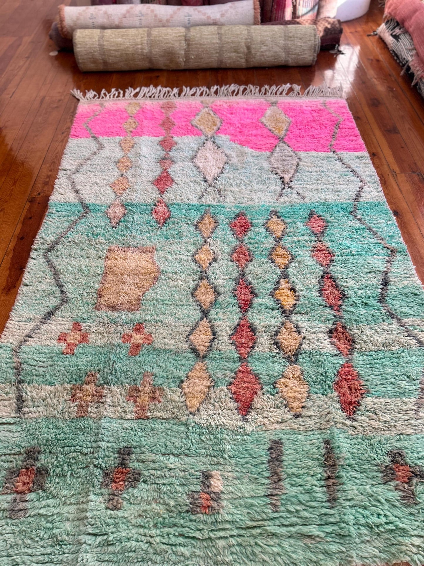 Turquoise Boujad Moroccan Rug; 270 x 174 cm (Berber Handmade Carpet)